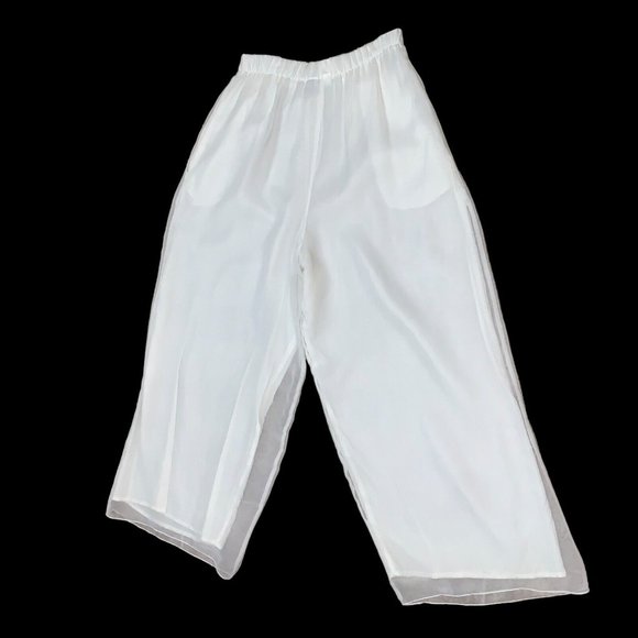 Chris Kellogg Vintage Wide Legged Pants Size 12 Chiffon Layer Pleated Off White - Picture 7 of 8